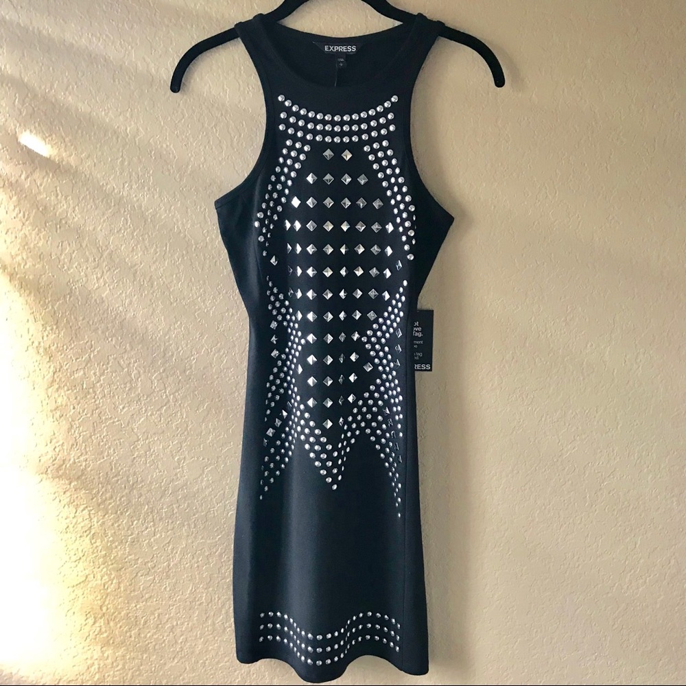 NWT Express Black Bodycon Dress With Rivet Detail